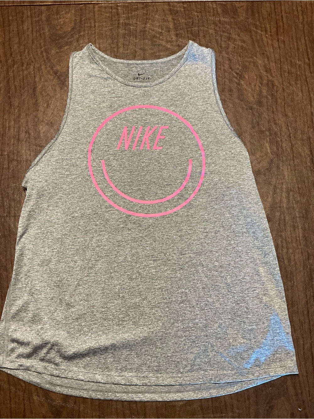 Nike women’s Gray Tank Top with Nike Pink Smiley Logo smile medium
